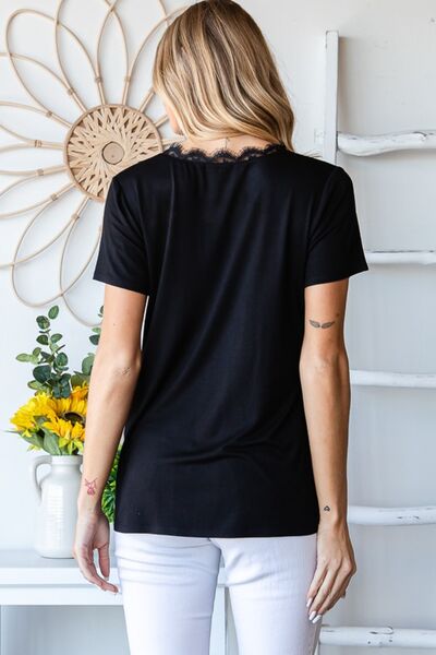 Heimish Lace Detail V-Neck Short Sleeve T-Shirt - Grace Ann Faith Boutique - Official Online Boutique 