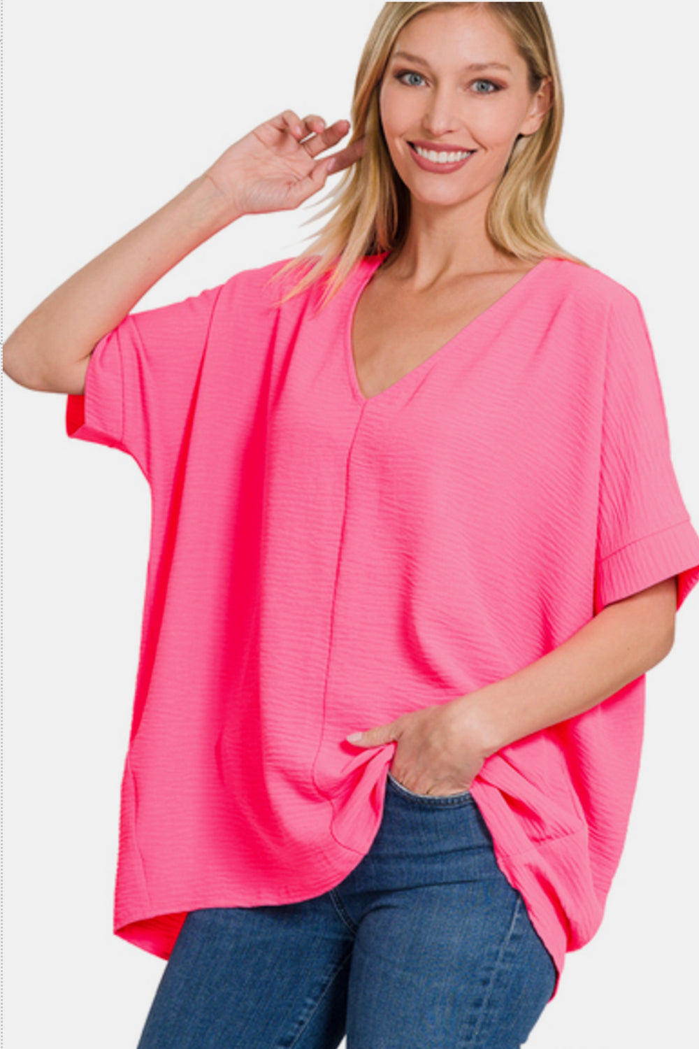 Zenana V-Neck Center Seam Short Sleeve Top - Grace Ann Faith Boutique - Official Online Boutique 