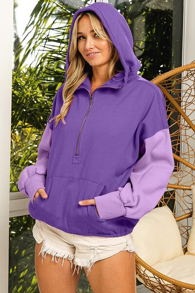 BiBi Half Zip Contrast Long Sleeve Hoodie - Grace Ann Faith Boutique - Official Online Boutique 