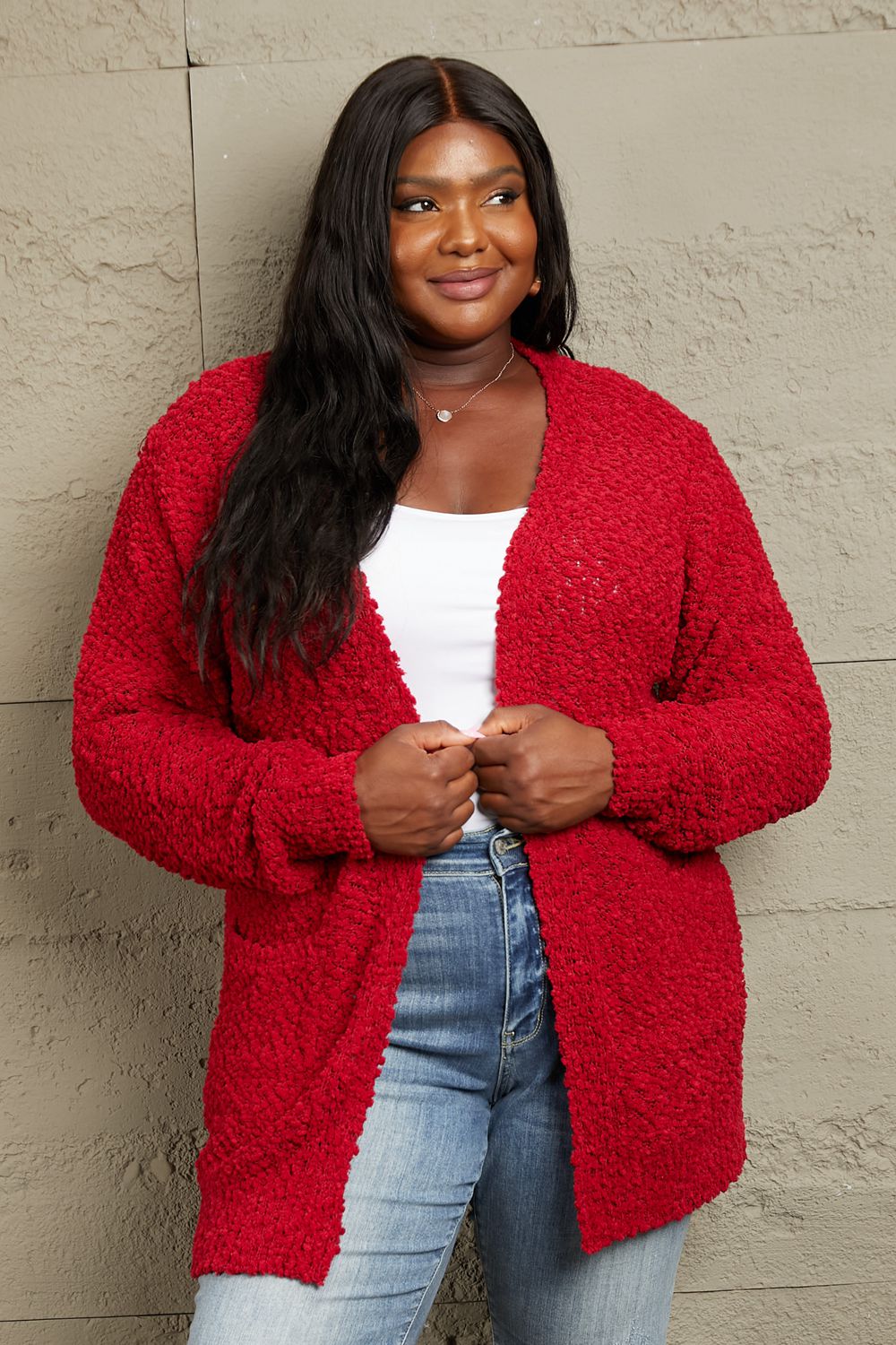 Zenana Falling For You Full Size Open Front Popcorn Cardigan - Grace Ann Faith Boutique - Official Online Boutique 