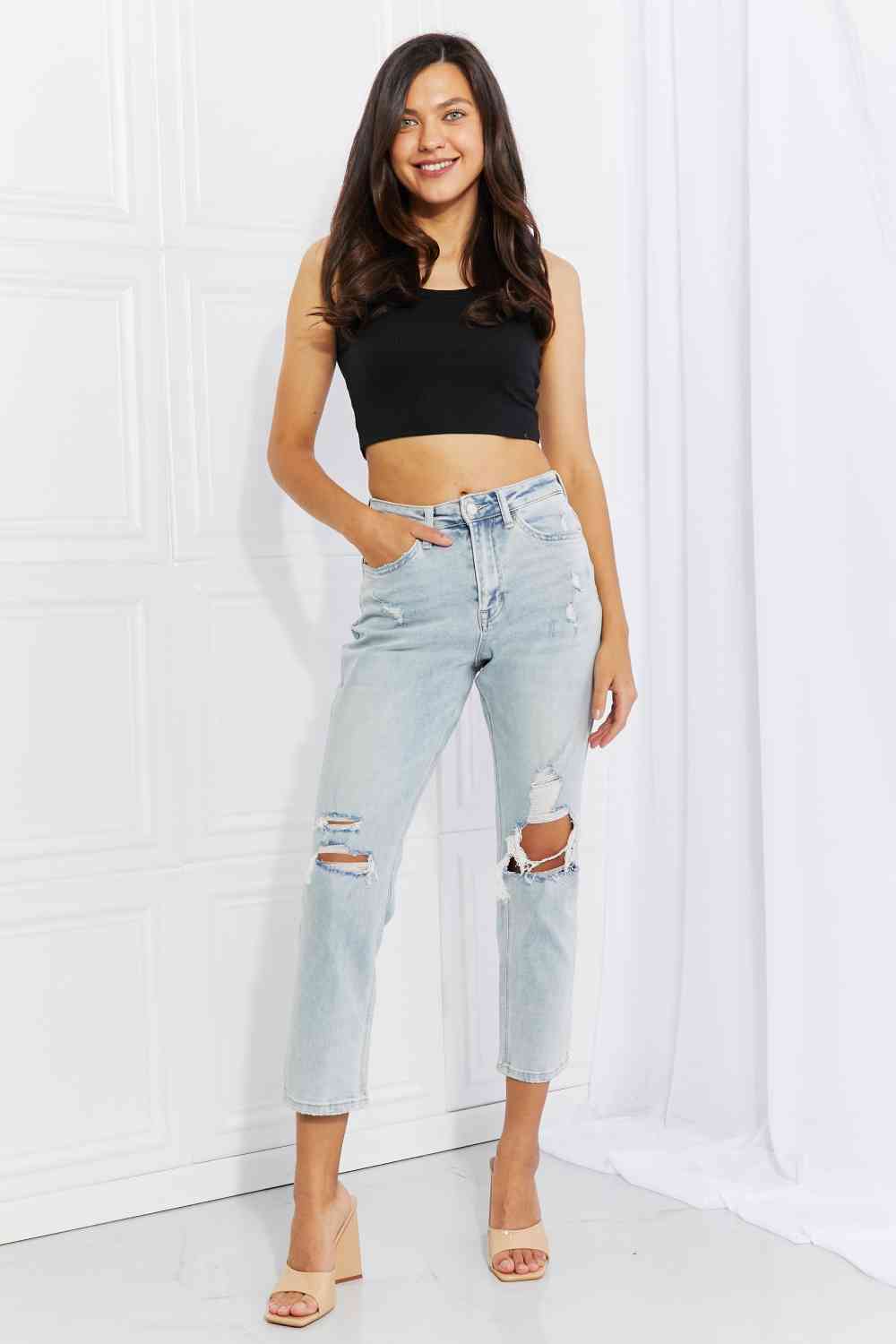Vervet by Flying Monkey Stand Out Full Size Distressed Cropped Jeans - Grace Ann Faith Boutique - Official Online Boutique 
