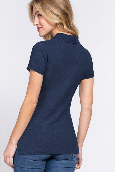 ACTIVE BASIC Full Size Classic Short Sleeve Polo Top - Grace Ann Faith Boutique - Official Online Boutique 