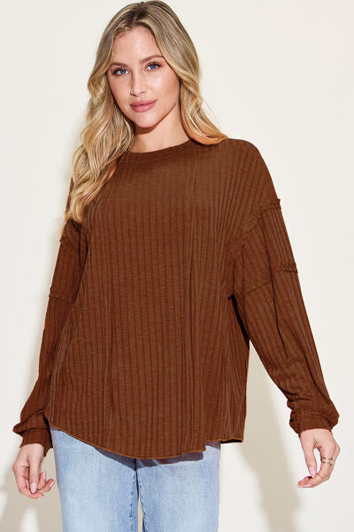 Basic Bae Full Size Ribbed Round Neck Long Sleeve T-Shirt - Grace Ann Faith Boutique - Official Online Boutique 