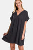 Zenana Full Size Raw Hem Notched Short Sleeve Mini Dress - Grace Ann Faith Boutique - Official Online Boutique 