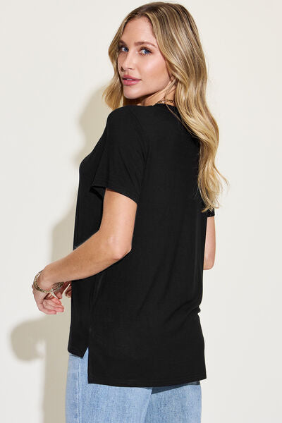 Basic Bae Full Size V-Neck High-Low T-Shirt - Grace Ann Faith Boutique - Official Online Boutique 