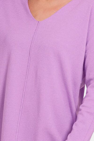 Zenana Slit V-Neck Dropped Shoulder Sweater - Grace Ann Faith Boutique - Official Online Boutique 