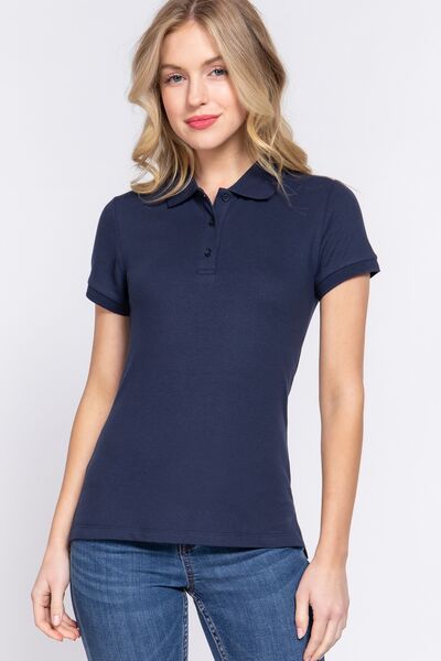 ACTIVE BASIC Full Size Classic Short Sleeve Polo Top - Grace Ann Faith Boutique - Official Online Boutique 