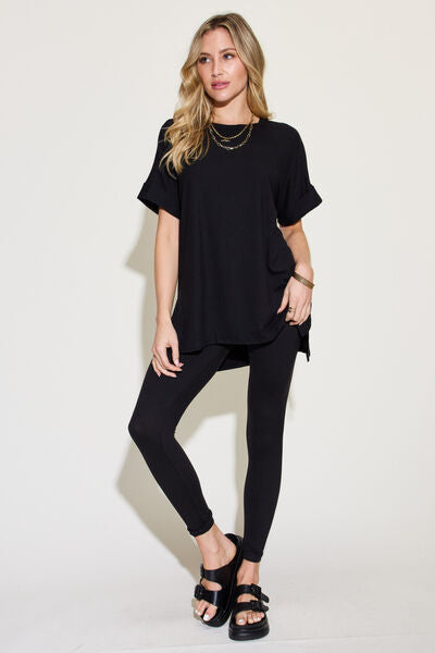 Zenana Full Size Short Sleeve Slit T-Shirt and Leggings Lounge Set - Grace Ann Faith Boutique - Official Online Boutique 